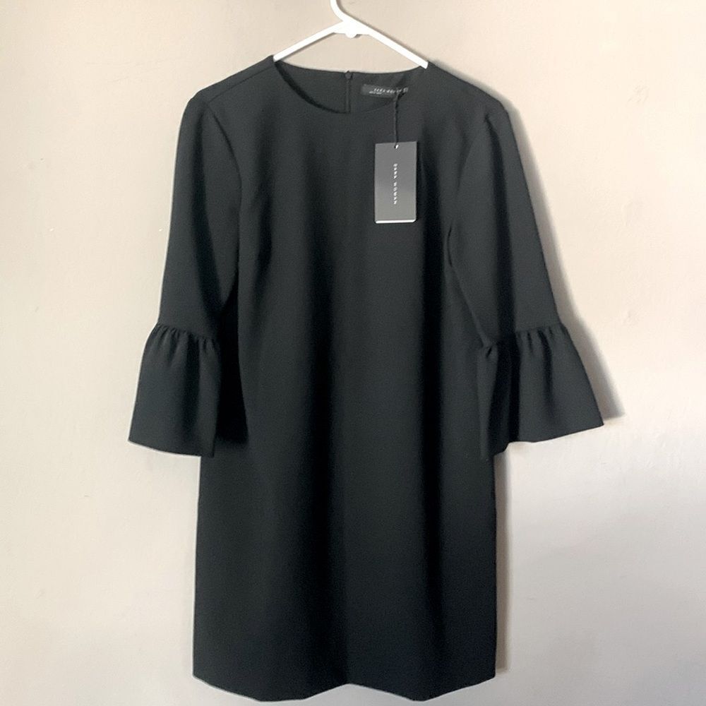 Zara Black Midi Dress with Ruffle Sleeves